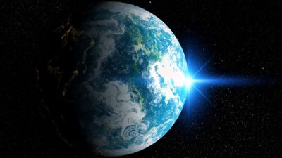 ahl 3d space background with fictional planet