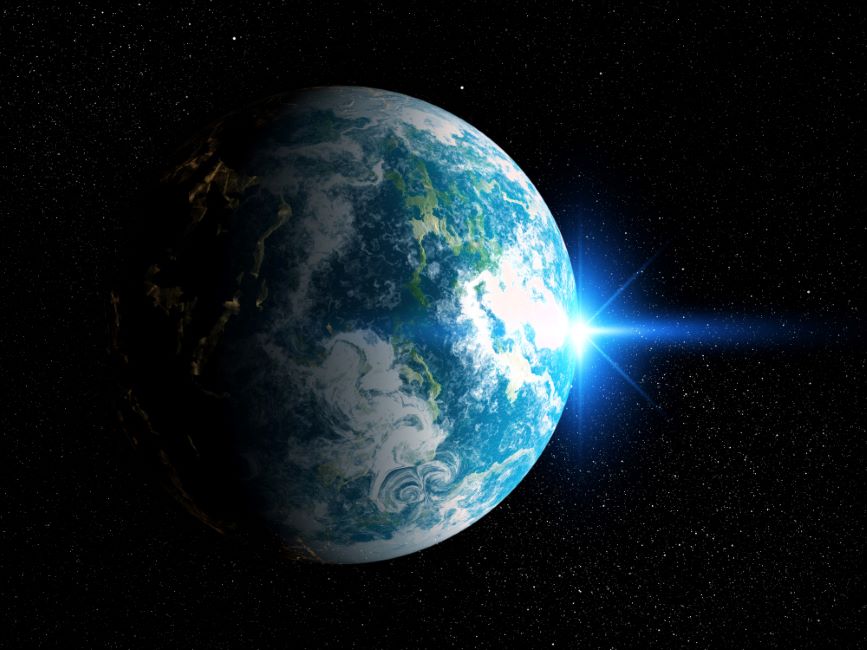 ahl 3d space background with fictional planet