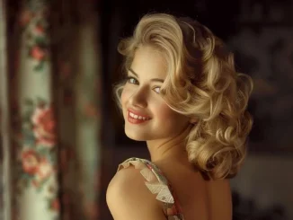 ahl barrobi Beautiful blonde woman in pretty dress looks back over