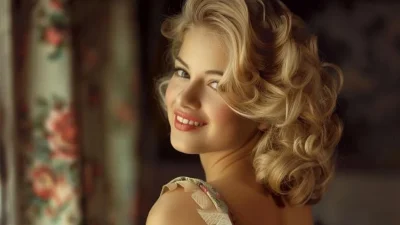 ahl barrobi Beautiful blonde woman in pretty dress looks back over