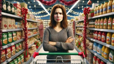 aA realistic depiction of a supermarket scene with no basket or cart