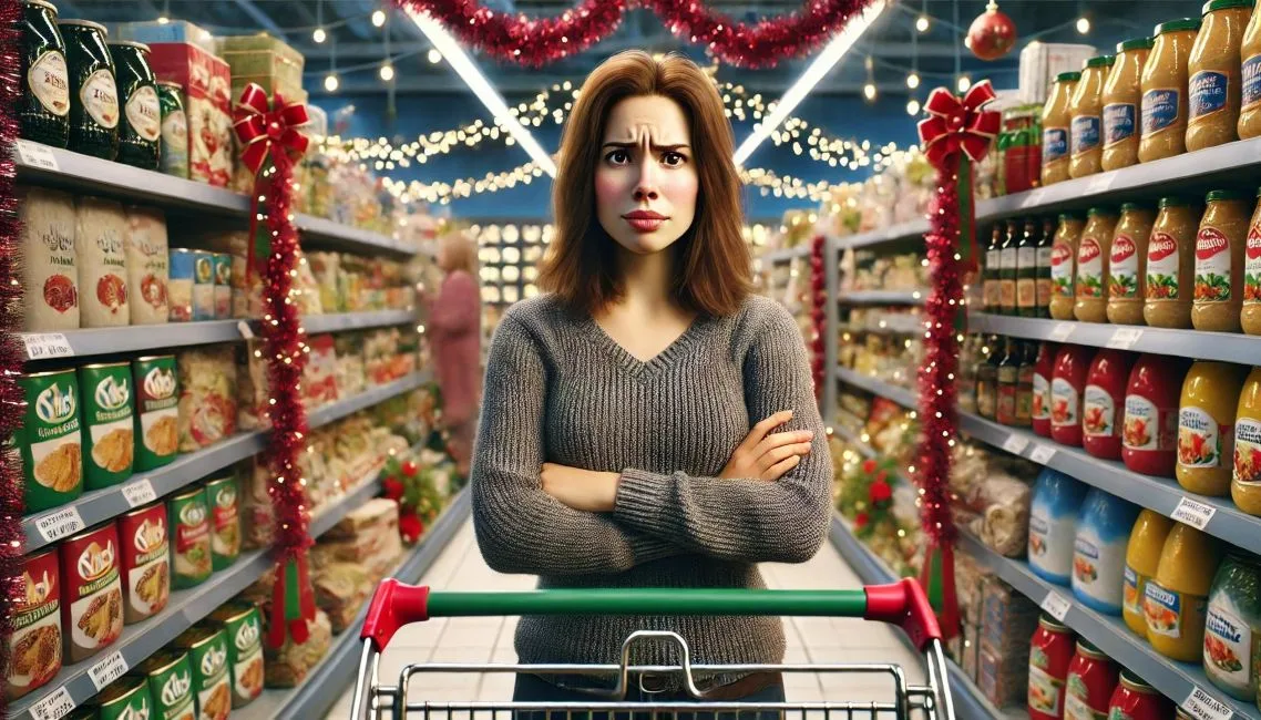 aA realistic depiction of a supermarket scene with no basket or cart