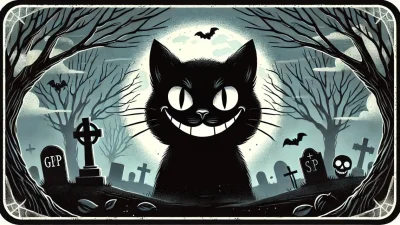 ahl A rectangular image featuring a black cat facing t